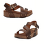 The Biloxi Platform Sandal in Bronze by Volatile - Rosenthal & Rosenthal features textured vegan leather straps, an adjustable gold buckle, and a cork wedge sole, shown from two angles on a white background.