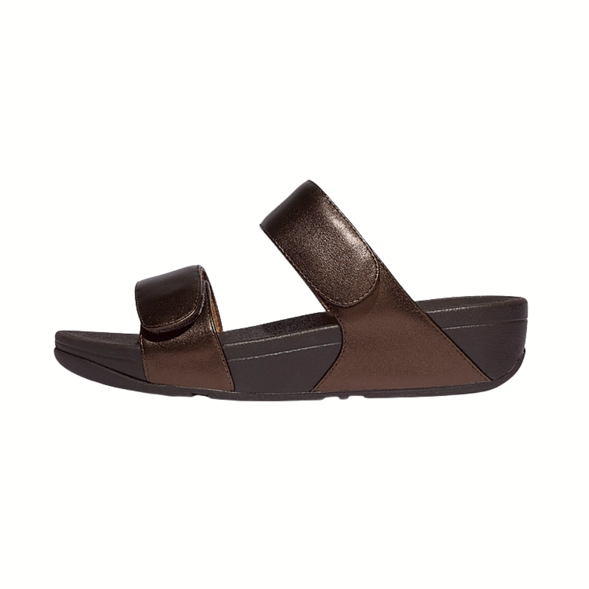 LULU Adjustable Leather Slides Metallic Chocolate Brown