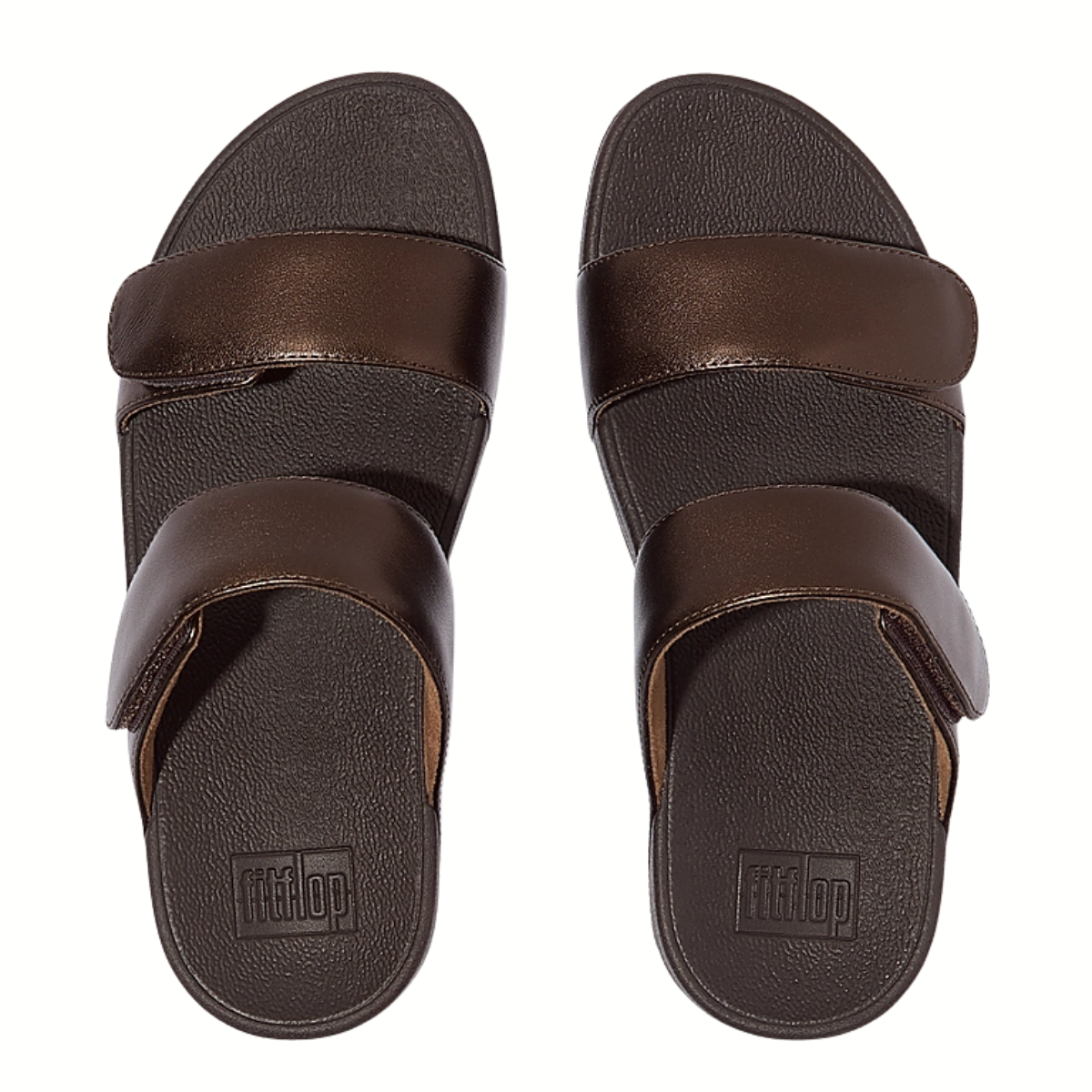 LULU Adjustable Leather Slides Metallic Chocolate Brown