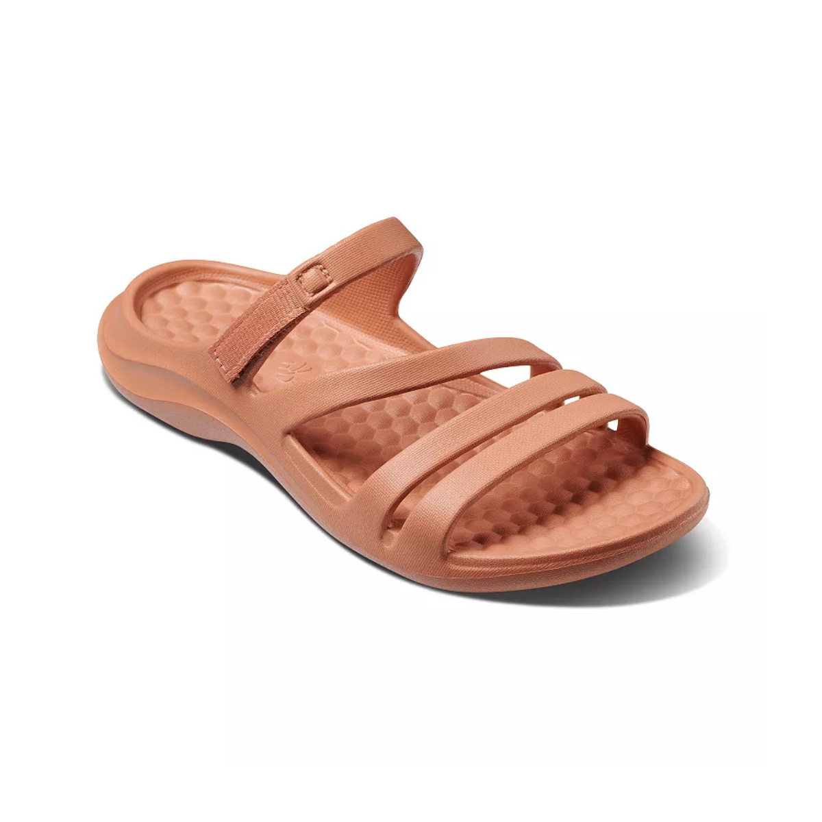 The Lakeshore Sandal in Terracotta by Joybees is a lightweight EVA rubber slide sandal from JOYBEES, featuring a textured footbed and three thin straps, ideal for any adventure. Main image