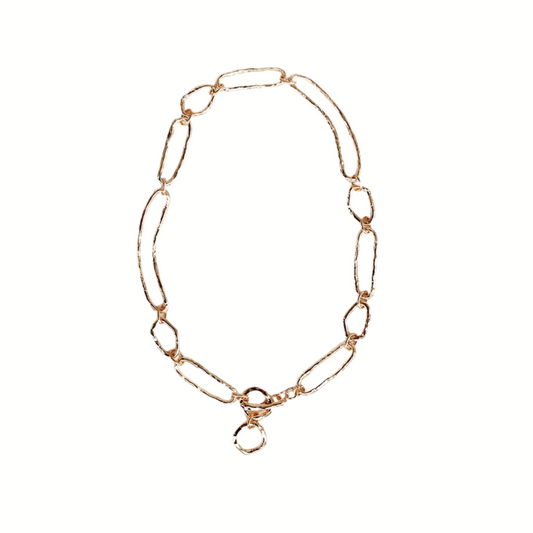 The FASHION GO Textured Chain Link Necklace features large, irregular oval links and a single round pendant at the clasp, shown against a white background.