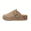 The YELLOW BOX - CIT Maire Flatform Leather Clog features a tan leather upper with a buckle strap and cork footbed, set on a flatform sole, displayed in left side profile on a white background.