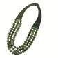 The Beaded Layered Magnetic Clasp Necklace by Fashiongo offers a touch of elegance with its green beads, featuring three strands and a wide ribbon clasp.