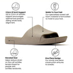 The Archies Slide Sandal in Taupe by ARCHIES FOOTWEAR LLC features a 2.2cm arch support, molds to your feet, has an elevated heel for Achilles comfort, and a one-piece waterproof design with no breaks.