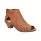 The EASY STREET Sunrise Ankle Bootie in Tan features a laser-cut pattern, block heel, open sides, and a peep-toe design for chic comfort.