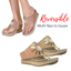 Flora #2 Reversible Wedge Sandal Multi Pink to Tan by MODZORI features a floral pattern and woven design with a wedge sole. These colorful, convertible sandals in pink and taupe add versatility to your wardrobe, perfect for both casual and dressy occasions.