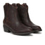 Women's brown smooth Western ankle bootie with cowboy stitching, almond toe and low block heel