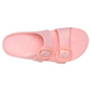 A single Boise Bliss in Rose Quartz by TELIC with two adjustable straps and buckle closures, featuring a textured footbed with arch support.