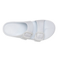 A Boise Bliss Sandal in Snow White by Telic with two adjustable buckle straps, arch support, and a textured footbed.