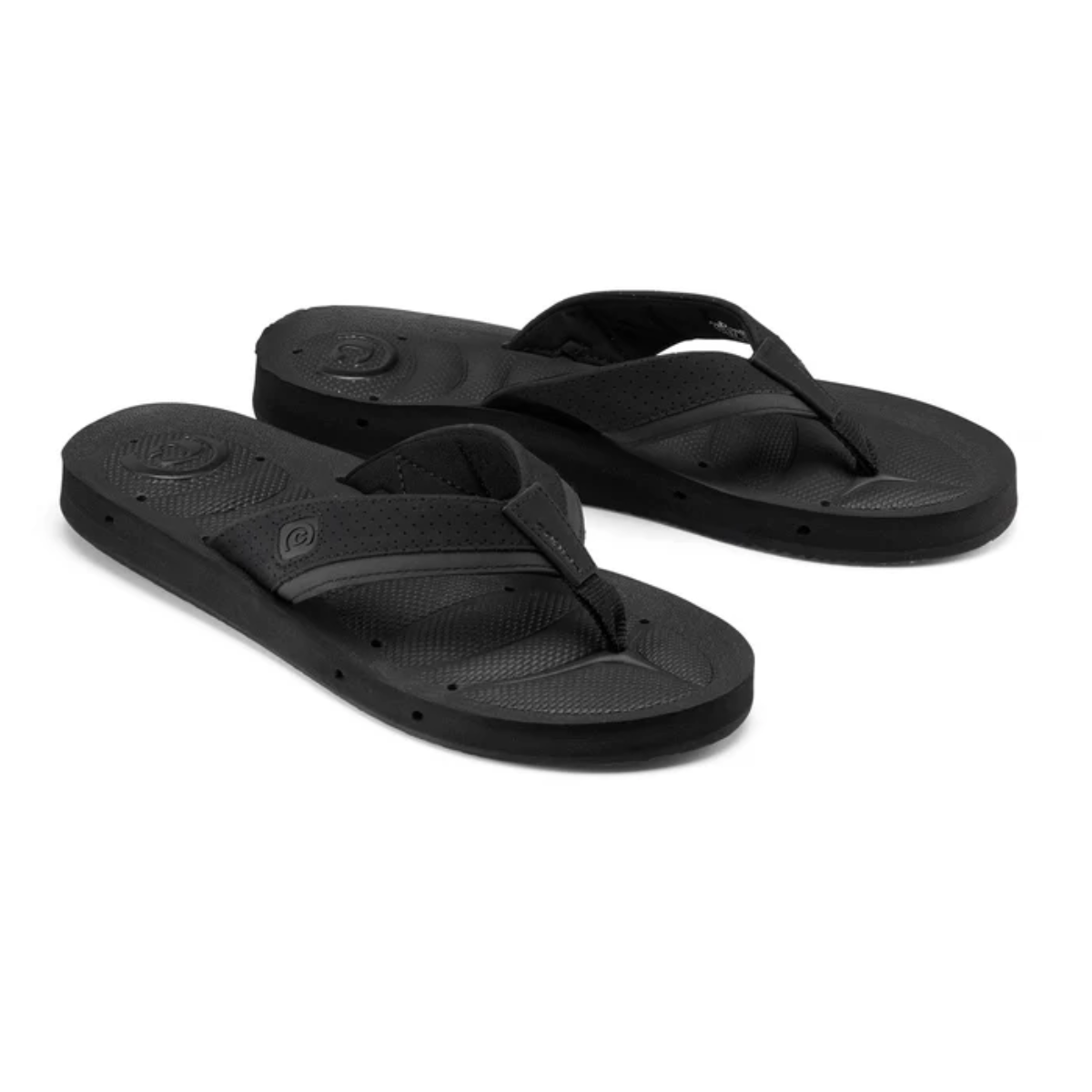 A pair of Draino men's flip-flops in Black by COBIAN with textured soles and comfortable straps, featuring a Cobian EVA outsole, placed on a white background.