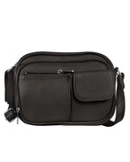 Faire 3013 Crossbody Bag with front organizer in dark brown cowhide leather, featuring a spacious main compartment, a front zippered pocket, and a small flap pocket.