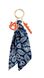 The Canvas Style Auburn Tigers Logo Bandana Bag Charm features a gold keyring adorned with an orange Auburn University logo charm, an "Auburn" script charm, and a navy blue paisley-patterned fabric ribbon—making it the perfect preppy accessory for any devoted War Eagle fan.