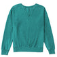 Shewin's Notched Neck Exposed Seam Drop Shoulder Sweatshirt features a teal design with ribbed cuffs and a V-neck cutout, ensuring exceptional comfort.