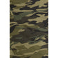 Close-up of green, brown, and black camouflage on Leggings Depot Buttery Soft Print Pajama Pants featuring an elastic waistband.