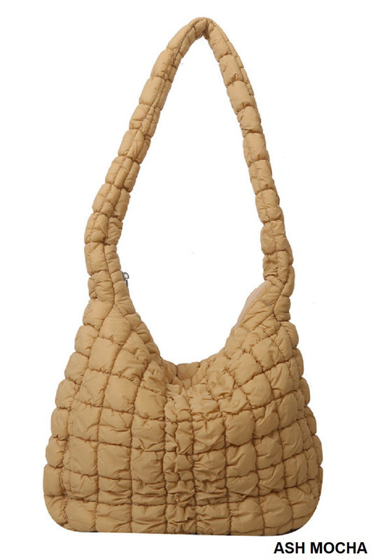 Large ash Puff Quilted Crossbody Shoulder Bag in mocha by FASHION GO.