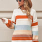 White Striped Color Block Drop Shoulder Knit Sweater