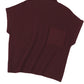 The Shewin Patch Pocket Ribbed Knit Short Sleeve Sweater, ideal for transitional weather with a maroon color, short sleeves, and a large front pocket, is displayed flat on a white background.