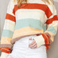 White Striped Color Block Drop Shoulder Knit Sweater