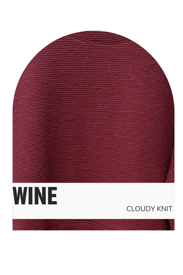 CLOUDY KNIT 3/4 SLEEVE ROUND NECK TOP in maroon, featuring a ribbed knit, round neck, and three-quarter sleeves.