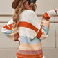 White Striped Color Block Drop Shoulder Knit Sweater