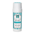 The 1.75oz Flip Flop Essential Oils Foot Repair by PUREfactory Naturals features a cylindrical tube with a white and teal flip-flop design, infused with eucalyptus mint essential oil and natural antibacterial properties, ideal for rejuvenating tired feet.