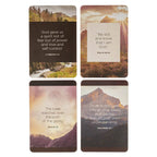 Experience the Box of Blessings Brown Faith Mountains Matt. 17:20 by Christian Art Gifts, featuring four cards with inspiring Bible verses set against stunning mountain landscapes; each card presents a unique scripture in a prominently centered font, offering thoughtful Scriptural blessings to encourage and strengthen your faith.