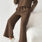 Dark Brown Textured Loose Slouchy Long Sleeve Top and Pants Set