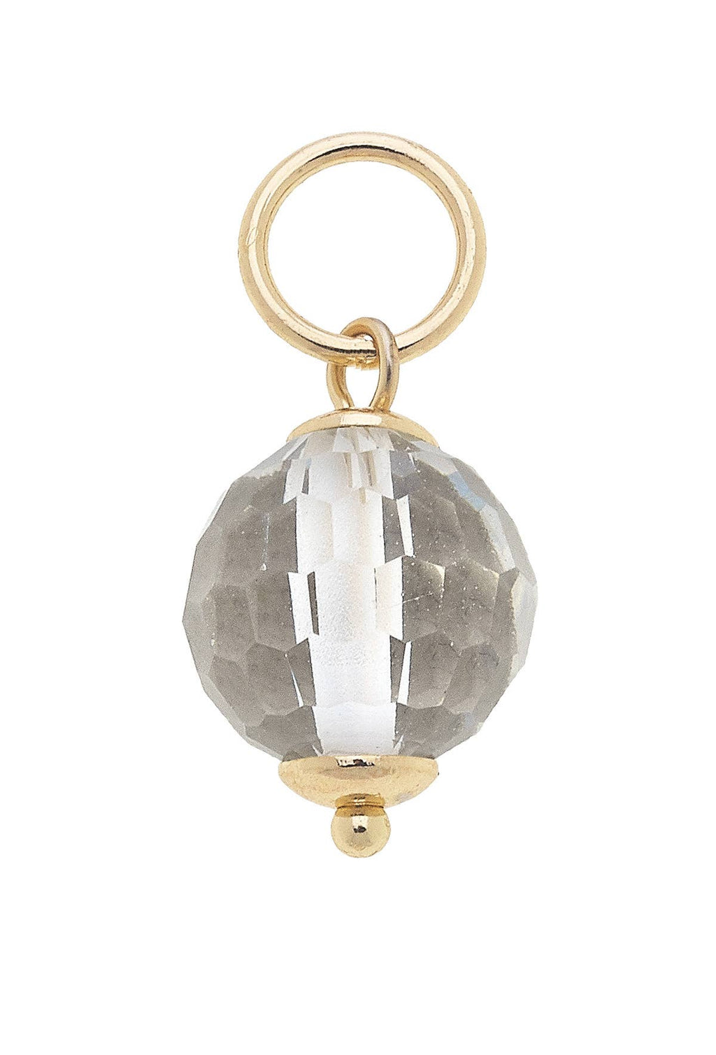 Introducing the Canvas Style Resin Bead Charm—a faceted, round, transparent bead with shimmering metallic accents and a gold loop for easy attachment to your favorite charm necklace or bracelet. The perfect touch of elegance for any jewelry collection!.