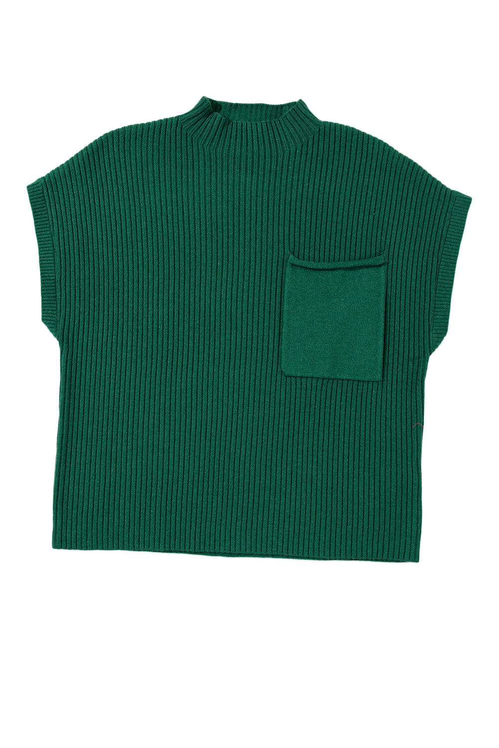 The Shewin Patch Pocket Ribbed Knit Short Sleeve Sweater is a versatile green piece with a ribbed design and chest pocket, ideal for transitional weather.