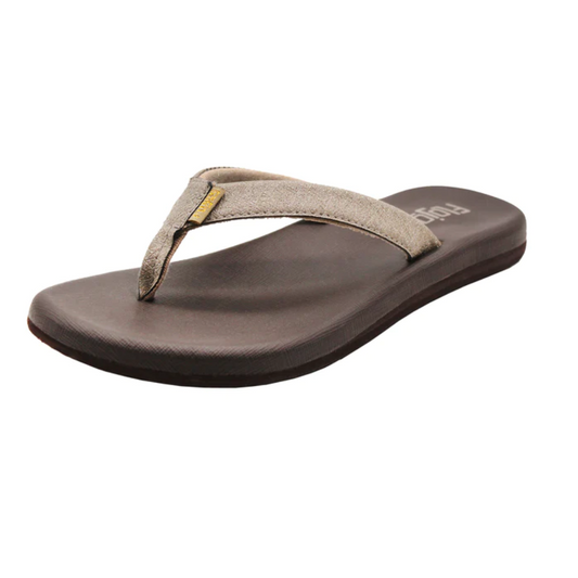 A pair of women's Campbell Sparkled Strap flip flop sandals in Bronze by FLOJOS with comfortable arch support.