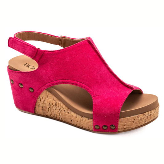 Pink Carley in Fuchsia Wedge sandal with ankle strap by Corky's Hot Pink Sandal.