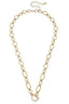 Introducing the Sasha Toggle Front Charm Necklace Base in Shiny Gold by Canvas Style, featuring alternating small and large oval links, a stylish toggle clasp at the bottom, and an adjustable extender chain at the top for a customizable fit.