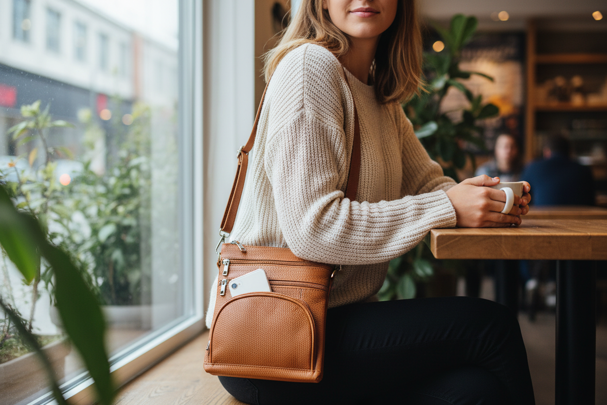 Cowhide Leather Crossbody Lifestyle - Tan