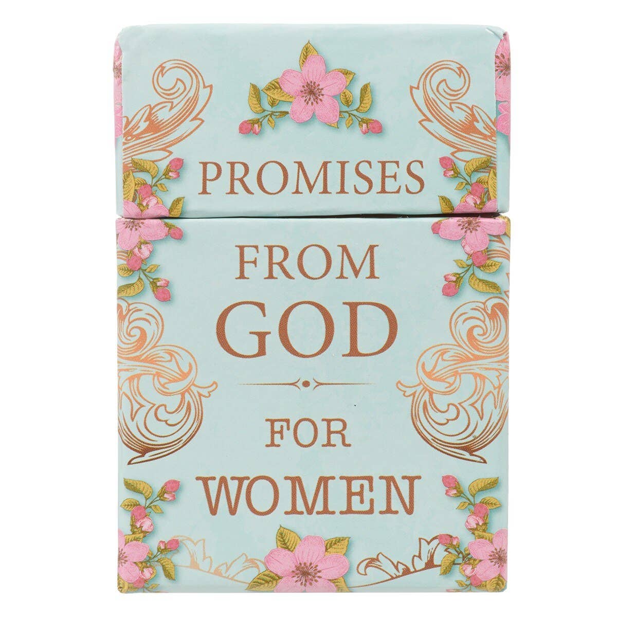 The Box of Blessings Promises for Women by Christian Art Gifts is a decorative keepsake featuring floral designs and gold lettering on a light blue background, perfect for storing inspiring Bible verse cards. Main image