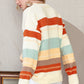 White Striped Color Block Drop Shoulder Knit Sweater