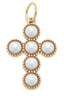 Crafted by Canvas Style, the Pearl Cross Charm in Shiny Gold showcases five round white pearls bordered by delicate gold beads, all elegantly plated in 18K gold—making it a radiant accessory for any occasion.