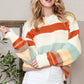 White Striped Color Block Drop Shoulder Knit Sweater