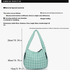 The ACCITY Cloud Tote Bag Large Shoulder Crossbody is a light blue, quilted women's dumpling-style bag with two side zippers, a single shoulder strap, and 45x15x40 cm size. Handle height: 26 cm. Stylish and functional for everyday fashion.