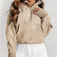 Zip Up Stand Collar Ribbed Thumbhole Sleeve Sweatshirt - 12 colors to choose from