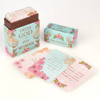 A Box of Blessings Promises for Women by Christian Art Gifts, with Bible verse cards displayed, each card featuring inspirational messages and promises from God especially for women.