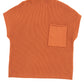 Shewin's Patch Pocket Ribbed Knit Short Sleeve Sweater is perfect for casual style during transitional weather, featuring a front pocket and orange ribbed knit design.