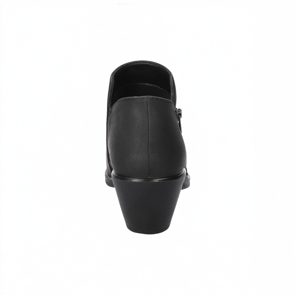 Back view of Easy Street Arbor black matte bootie showing block heel
