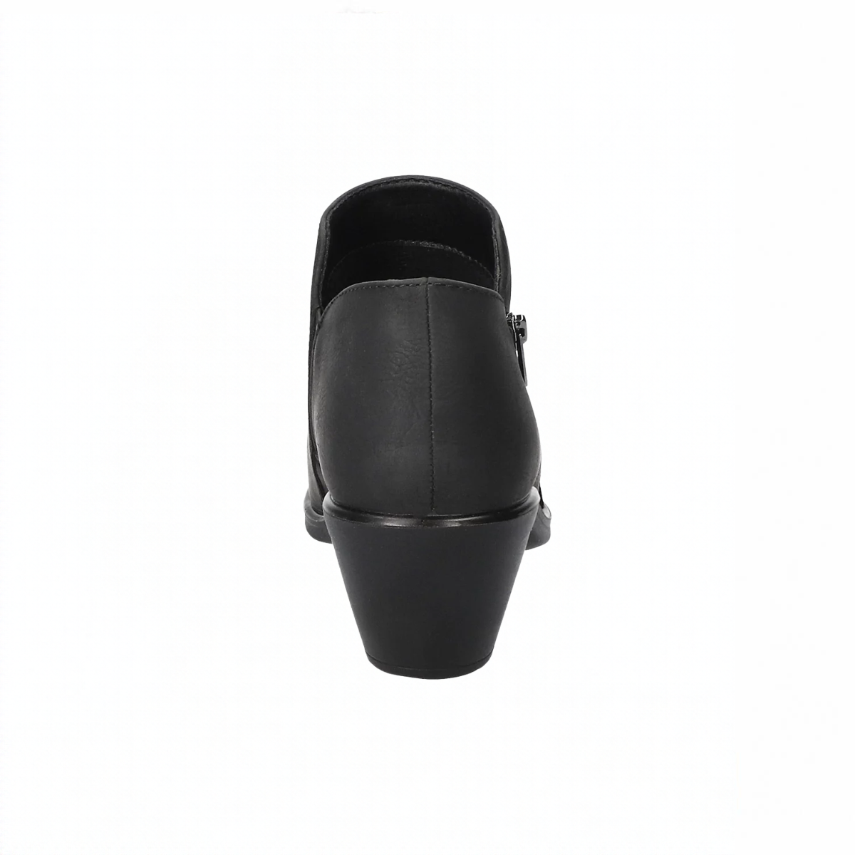 Back view of Easy Street Arbor black matte bootie showing block heel
