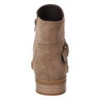 Back view of Easy Street Junction taupe ankle bootie showing low heel and buckle strap