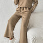 Dark Brown Textured Loose Slouchy Long Sleeve Top and Pants Set