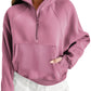 Zip Up Stand Collar Ribbed Thumbhole Sleeve Sweatshirt - 12 colors to choose from