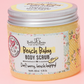 A 6.7oz jar of Bella & Bear Beach Baby Body Scrub, Body Wash & Moisturizer with a floral label sits on a pink background, inviting you to enjoy a beach glow and tropical escape with every vegan-friendly use.