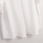 The FASHION GO White Relaxed Fit Short Sleeve Blouse is displayed against a light background. The fabric appears lightweight and slightly translucent, making it an ideal addition to any casual blouse collection.