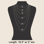 Diagram showing necklace lengths from 16 to 36 inches on a silhouette, highlighting the Secret Box Gold Dipped Cz Cross Pendant Necklace by Anarchy Street in a 16.5-inch length plus 2-inch extender—a perfect fit for your collection.