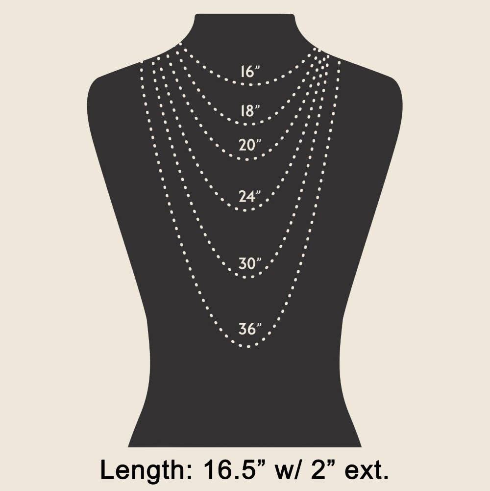 Diagram showing necklace lengths from 16 to 36 inches on a silhouette, highlighting the Secret Box Gold Dipped Cz Cross Pendant Necklace by Anarchy Street in a 16.5-inch length plus 2-inch extender—a perfect fit for your collection.